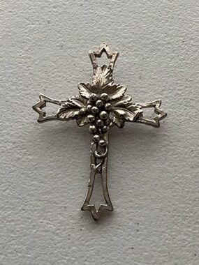 Silver Tone Cross Pendant with Floral Motif